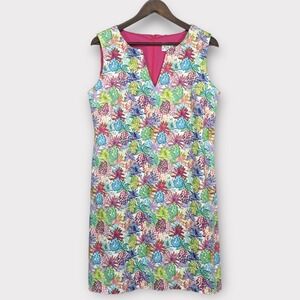 Nicole Miller Studio Women 12 Tropical Pineapple Succulent Shift Dress Pink Blue
